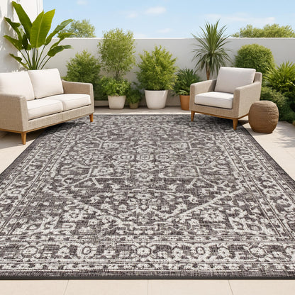 JONATHAN Y Boho Medallion Indoor Outdoor Area Rug 8X10 Black/Gray, Malta Textured Weave for Backyard, Patio, Porch, Easy-Cleaning, High Traffic, Pet-Friendly, Non-Shedding (SMB104C-8)