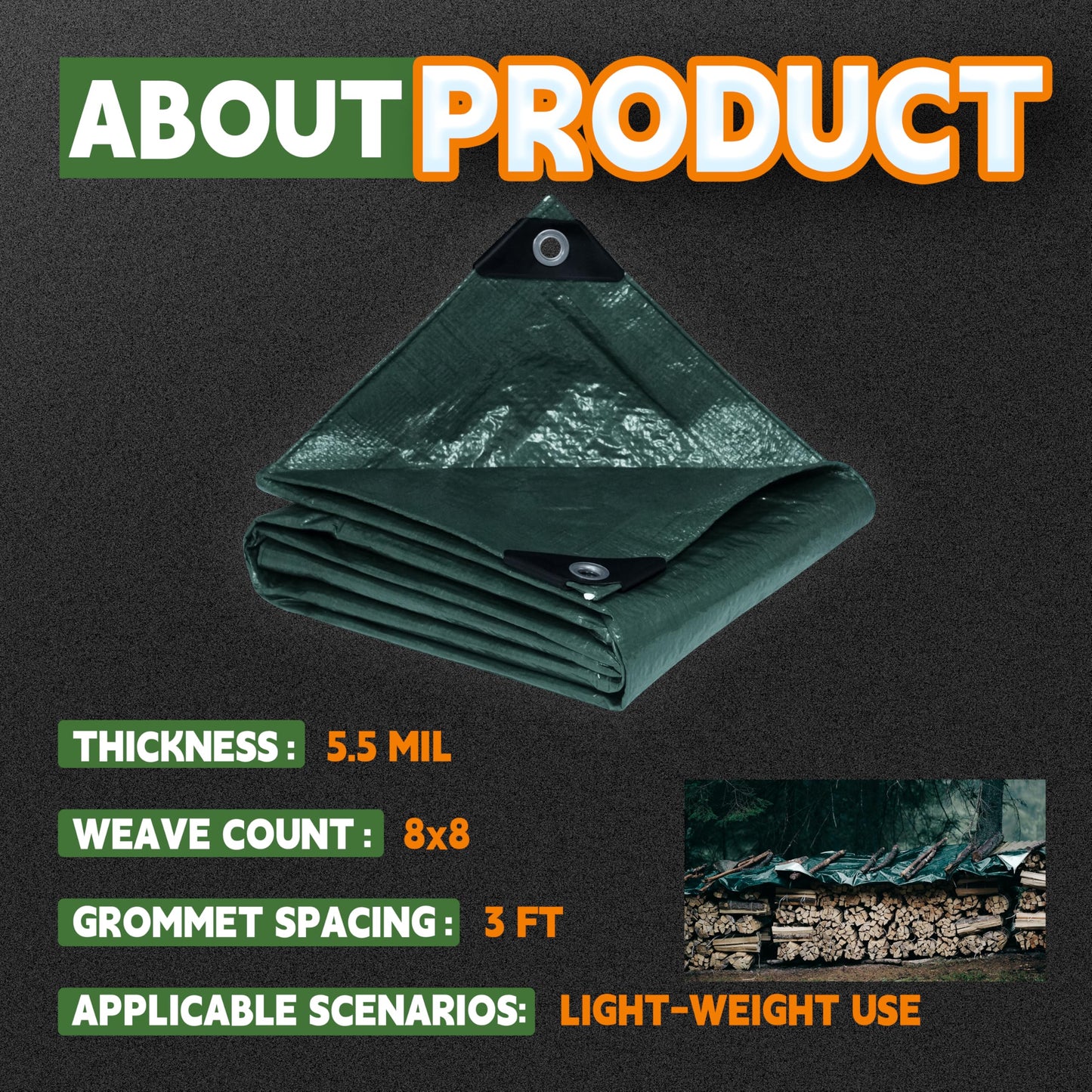 RAINDEWAY 30x50 Feet Tarp, Green Large Tarps,5.5 Mil Thick,Multipurpose Waterproof Poly Tarps Cover with Metal Grommets and Reinforced Edges