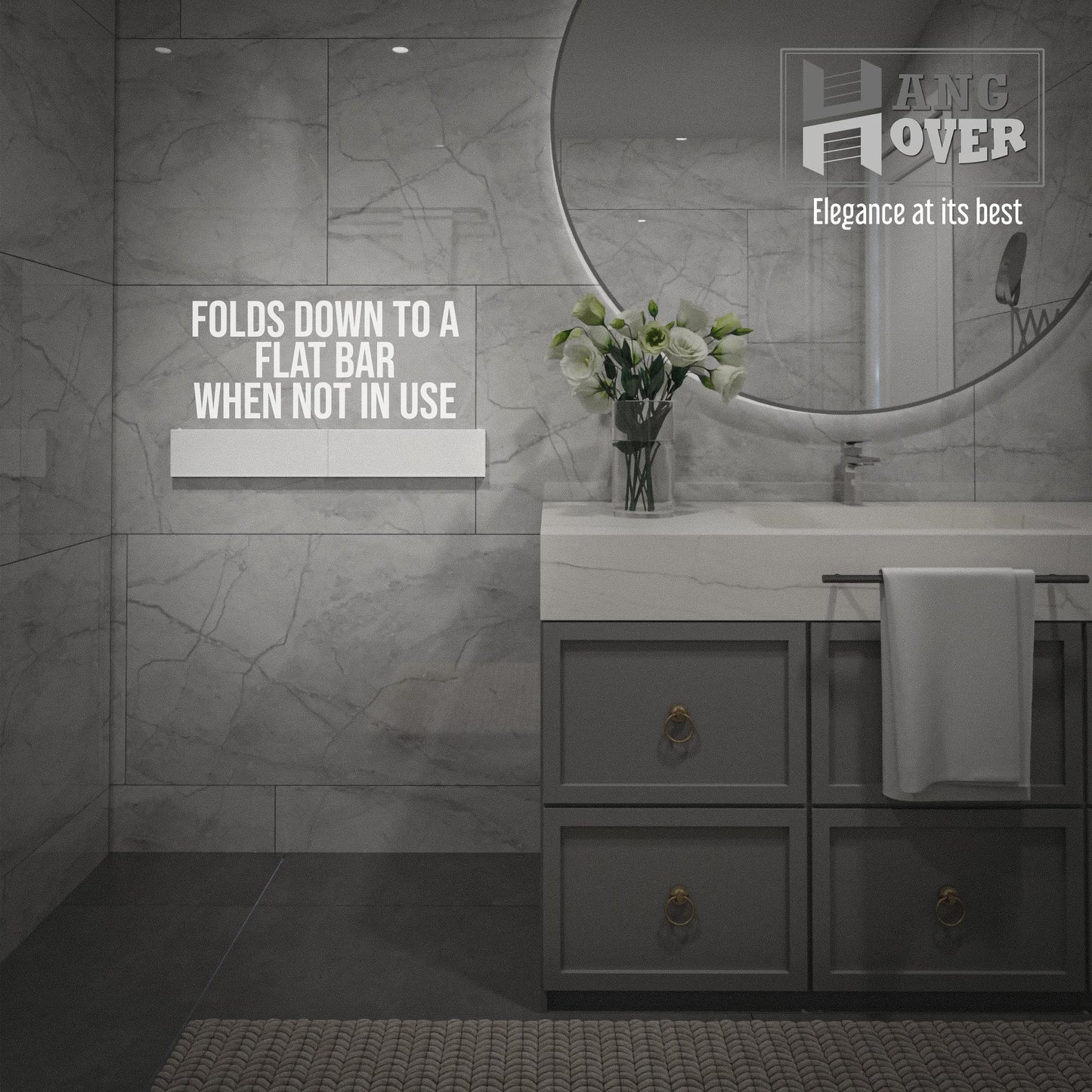 TCO ADVENTURES Invisible 27.5" Wall Mounted Drying Rack Elegant Matte Wall-Mounted Hanger | Folding Stainless Steel Collapsible Space Saver with 11.5 Feet Drying Capacity (Medium, White)