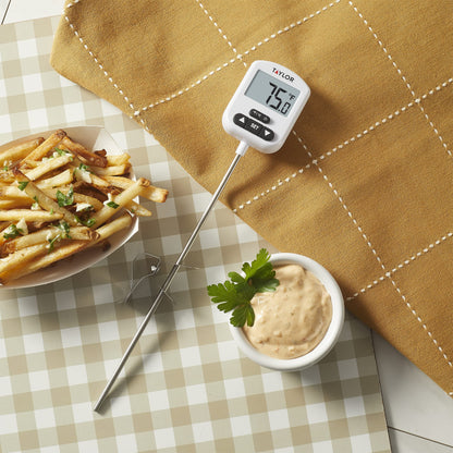 Taylor Programmable Digital Candy and Deep Fry Thermometer with Green Light Alert Display, Long Stem, and Adjustable Pan Clip, White