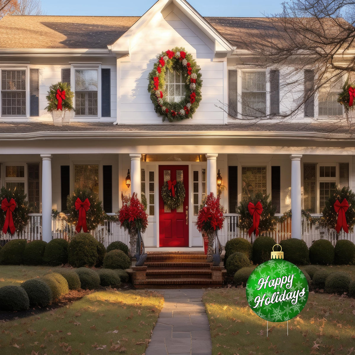 Rogue River Tactical Christmas Classic Yard Sign for Home Decor and Lawn Decoration With Stakes Green Ornament - Happy Holidays