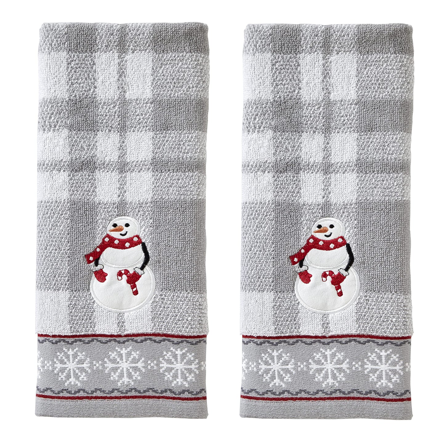 SKL Home Christmas/Winter Whistler Snowman Hand Towel 2pc Set for Bath/Kitchen/Bar & Gift, Gray