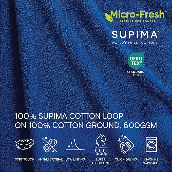 Lacoste Heritage Supima Cotton 6-Piece Towel Set, 2 Bath Towels, 2 Hand Towels