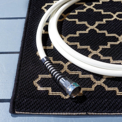 SAFAVIEH Washable Rug Outdoor Courtyard Collection - 6'7" x 9'6", Black & Beige, Non-Shedding & Easy Cleaning, Ideal for Patio, Backyard, Mudroom (CY6919-226)