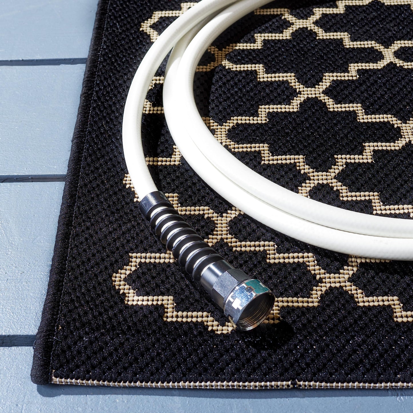 SAFAVIEH Washable Rug Outdoor Courtyard Collection - 7'10" Square, Black & Beige, Non-Shedding & Easy Cleaning, Ideal for Patio, Backyard, Mudroom (CY6919-226)