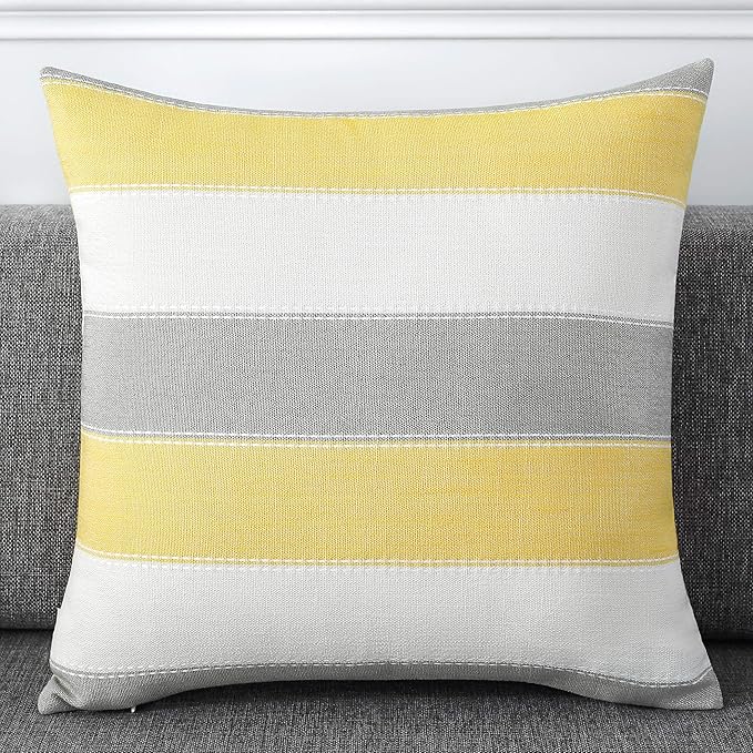AmHoo Pack of 2 Farmhouse Stripe Check Throw Pillow Covers Set Case Cotton