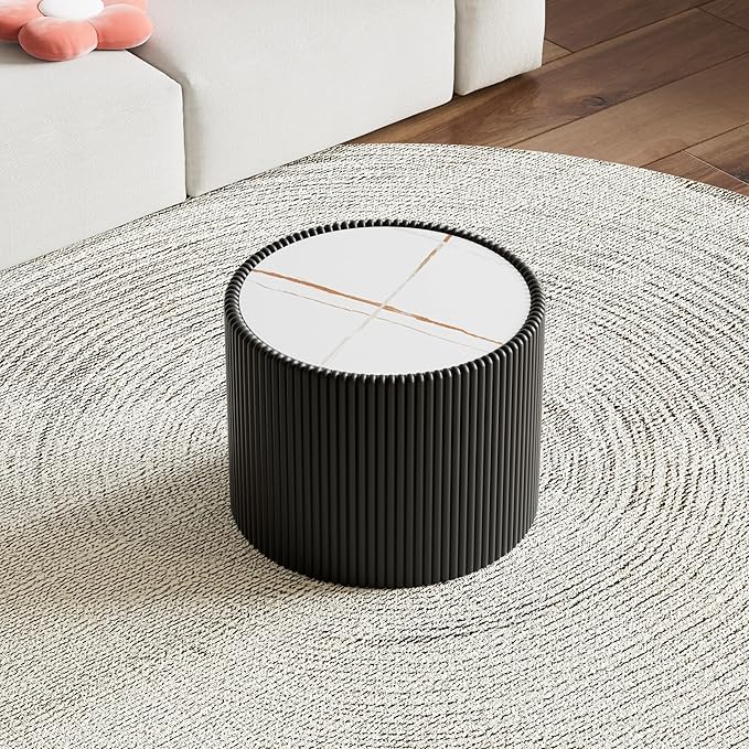 2-Piece Round Nesting Coffee Table Set, 29.52" Marble Coffee Table and End