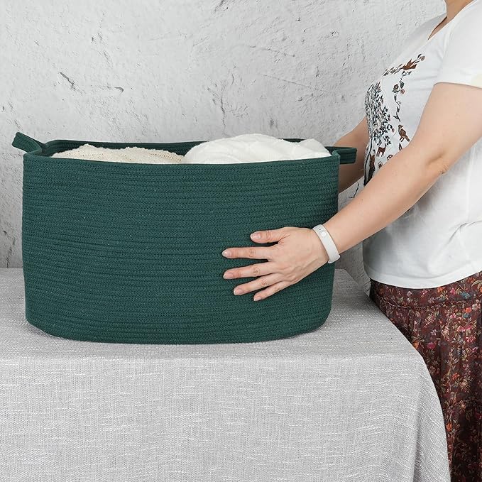Large Rectangle Blankets Basket Living Room 22"x17"x12" Woven Cotton Rope