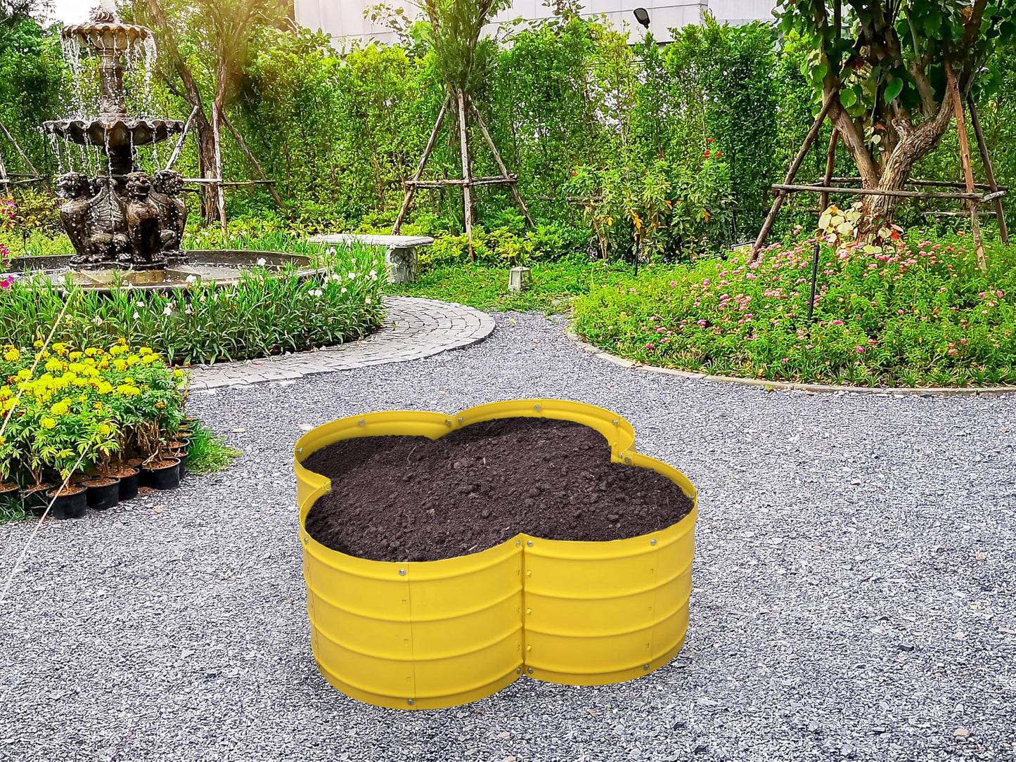 Plant & Plot Galvanized Raised Garden Beds Outdoor // 3×3×1 ft Planter Raised Beds for Gardening, Vegetables, Flowers // Large Metal Garden Box (Yellow) // Patented Tool-Free Design