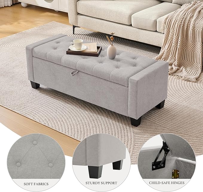 Huatean Home 43" Ottoman with Storage, Storage Ottoman Bench with Safety Hinge