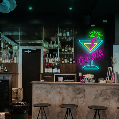Cocktails Neon Sign Cocktail Glass LED Neon Signs Art Wall Lights for Beer Bar Decor Dimmable USB Powered Martini LED Neon Light for Party, Cocktails Bar, Pub, Night Club, Man Cave Decoration