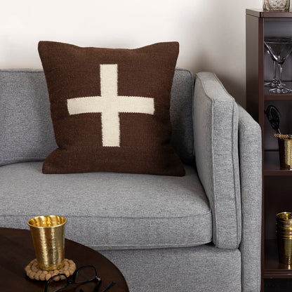 Creative Co-Op Swiss Cross Cotton Wool Throw Natural Pillow, std, Cream and Black
