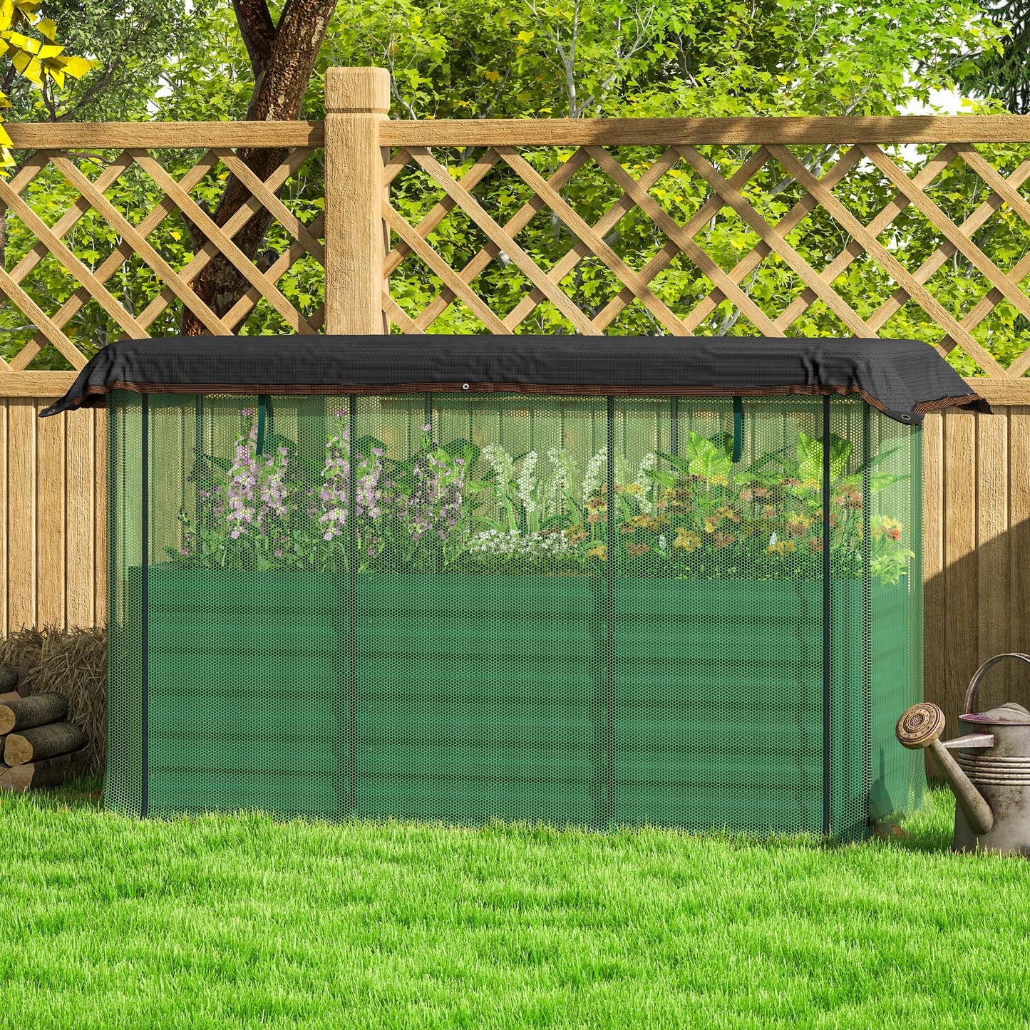 Outsunny 5.9 x 2 x 1.9 ft Galvanized Raised Garden Bed with Crop Cage Plant Protection Net and Shade Cloth Roof, Metal Planter Box with Cover for Vegetables, Flowers, Herbs, Green