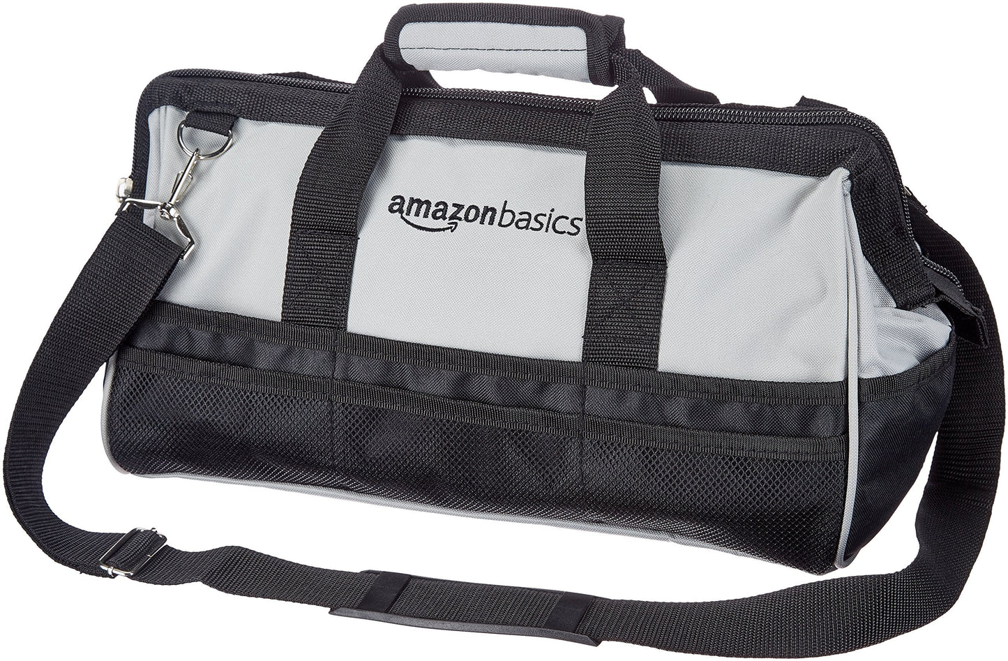 Amazon Basics Durable Wear-Resistant Tool Storage Bag with Adjustable Shoulder Strap,Portable Tool Organizer,16 in,Black & Grey,(Pack of 8)