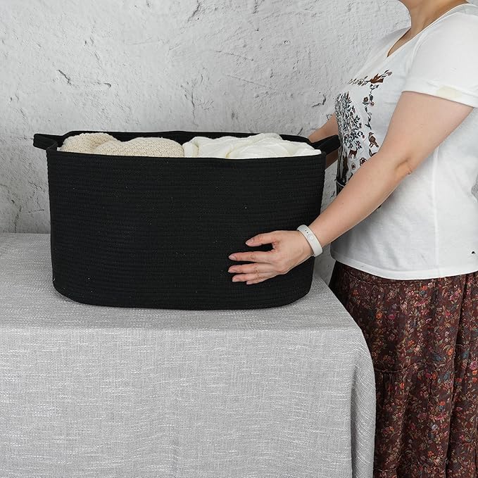 Large Rectangle Blankets Basket Living Room 22"x17"x12" Woven Cotton Rope
