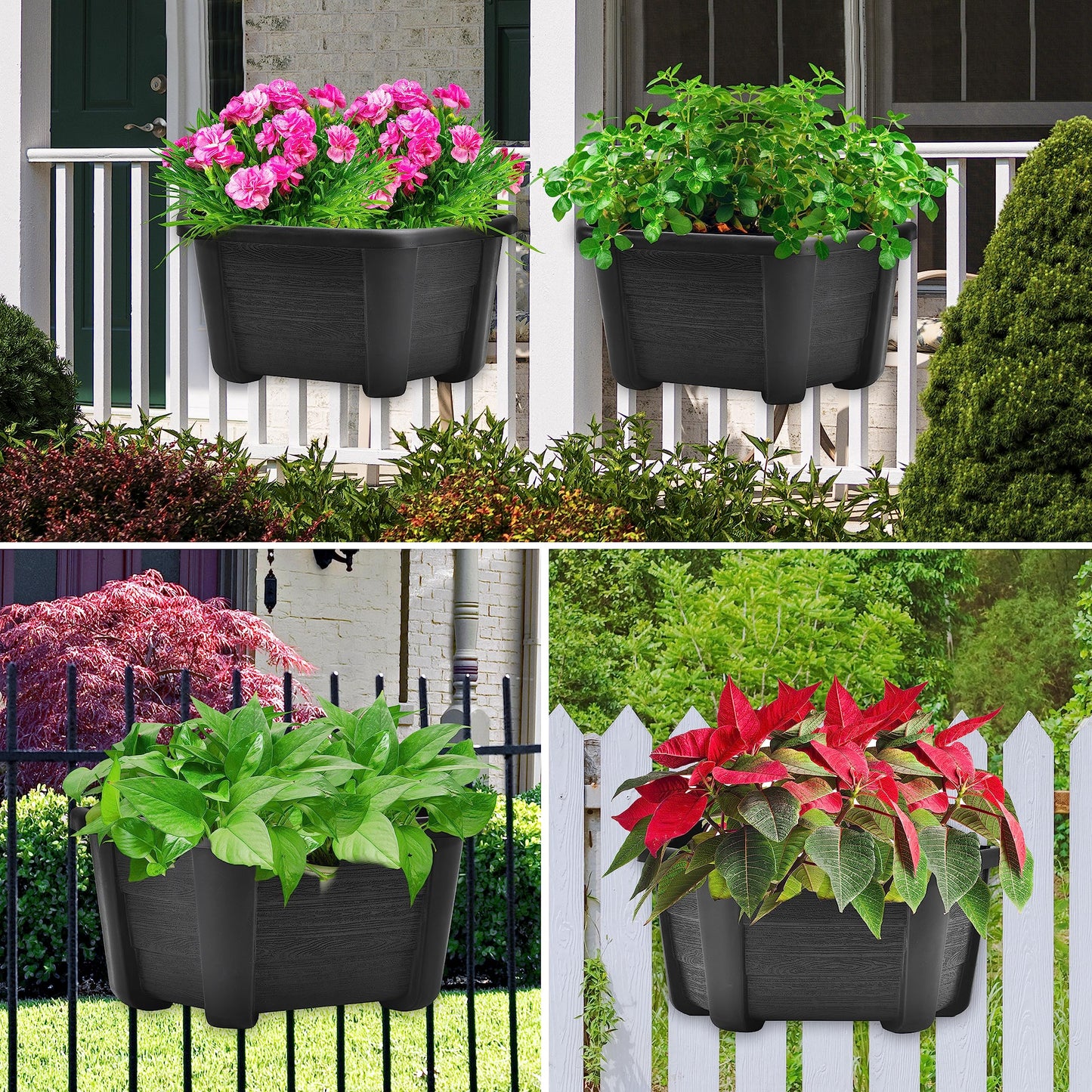ORIMERC 9.8 inch Wood Imitated Wall Planter Pots for Indoor Plants, Wall Hanging Planters Living Wall Planter Indoor Outdoor Vertical Wall Mounted Planter for Your Green Plants, Dark Coffee (4 Pack)