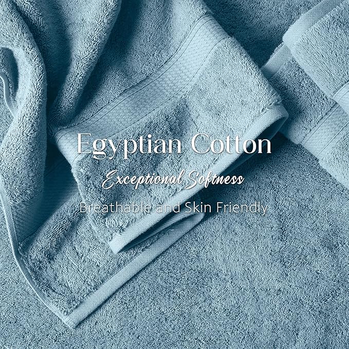 SUPERIOR Solid Egyptian Cotton Towel Set, Washcloths 13” x 13”, Hand Towels 20”