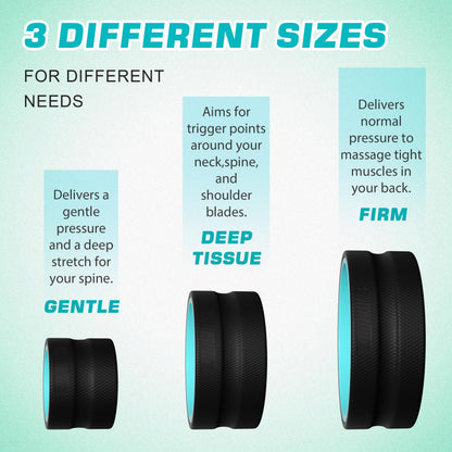 3 Pack Back Roller- Yoga Wheel for Back Pain Reliefn & Stretching, Back Wheel for Deep Tissue Massage, Foam Roller for Physical Therapy & Exercise