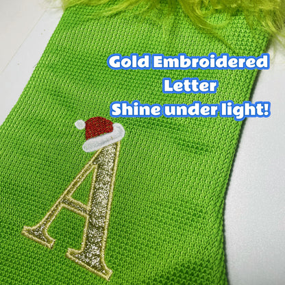 MOJDIOSM Green Christmas Stockings with Initials, 18” Knit Monogram Christmas Stockings with Golden Letter, Large Personalized Christmas Stocking for Christmas Tree Fireplace Home Decor