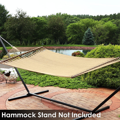 Sunnydaze Soft-Spun Polyester Rope Double Hammock for Outside - 600-Pound Weight Capacity Extra Large Hammock - Tan