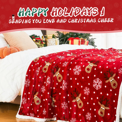 Ramees Christmas Throw Blanket, Christmas Decorations Blankets and Throws, Fuzzy Cozy Soft Warm Fleece Sherpa Winter Holiday Blanket for Bed Couch Sofa Reindeer Snowflakes