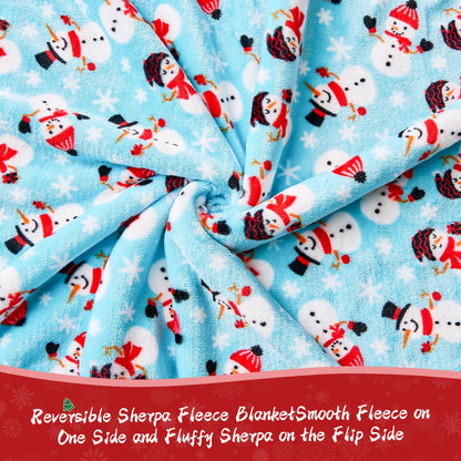 Ramees Christmas Throw Blanket, Christmas Decorations Blankets and Throws, Fuzzy Cozy Soft Warm Fleece Sherpa Winter Holiday Blanket for Bed Couch Sofa Reindeer Snowflakes