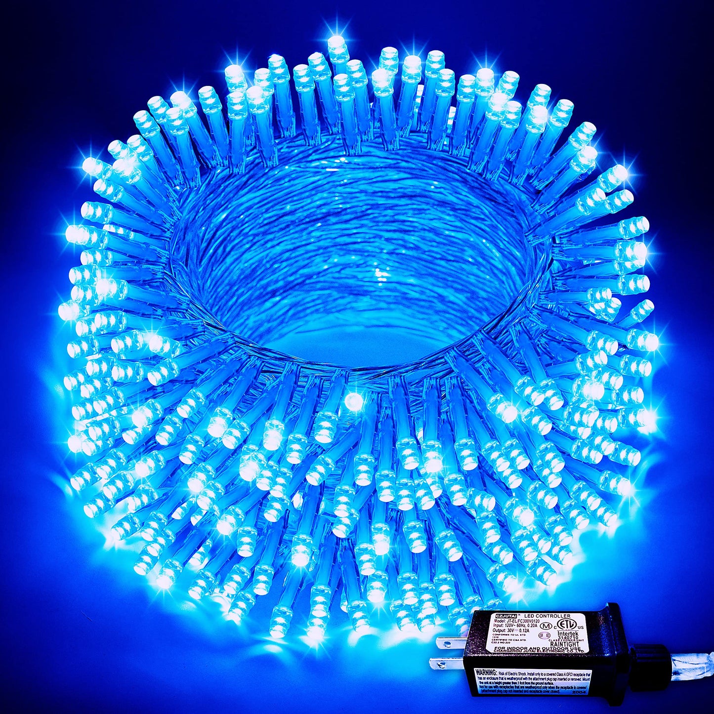 JMEXSUSS Blue Christmas String Lights Indoor Outdoor, 66ft 200 LED Blue String Lights Clear Wire Plug in, 8 Modes Waterproof Christmas Lights for Halloween Tree Party Bedroom Wall Christmas Decoration
