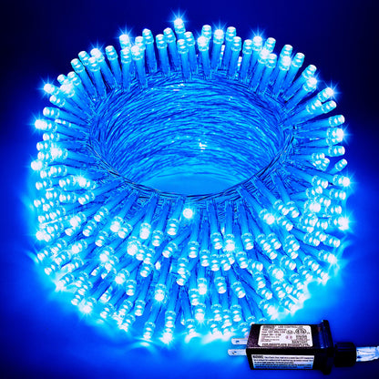 JMEXSUSS Blue Christmas String Lights Indoor Outdoor, 66ft 200 LED Blue String Lights Clear Wire Plug in, 8 Modes Waterproof Christmas Lights for Halloween Tree Party Bedroom Wall Christmas Decoration