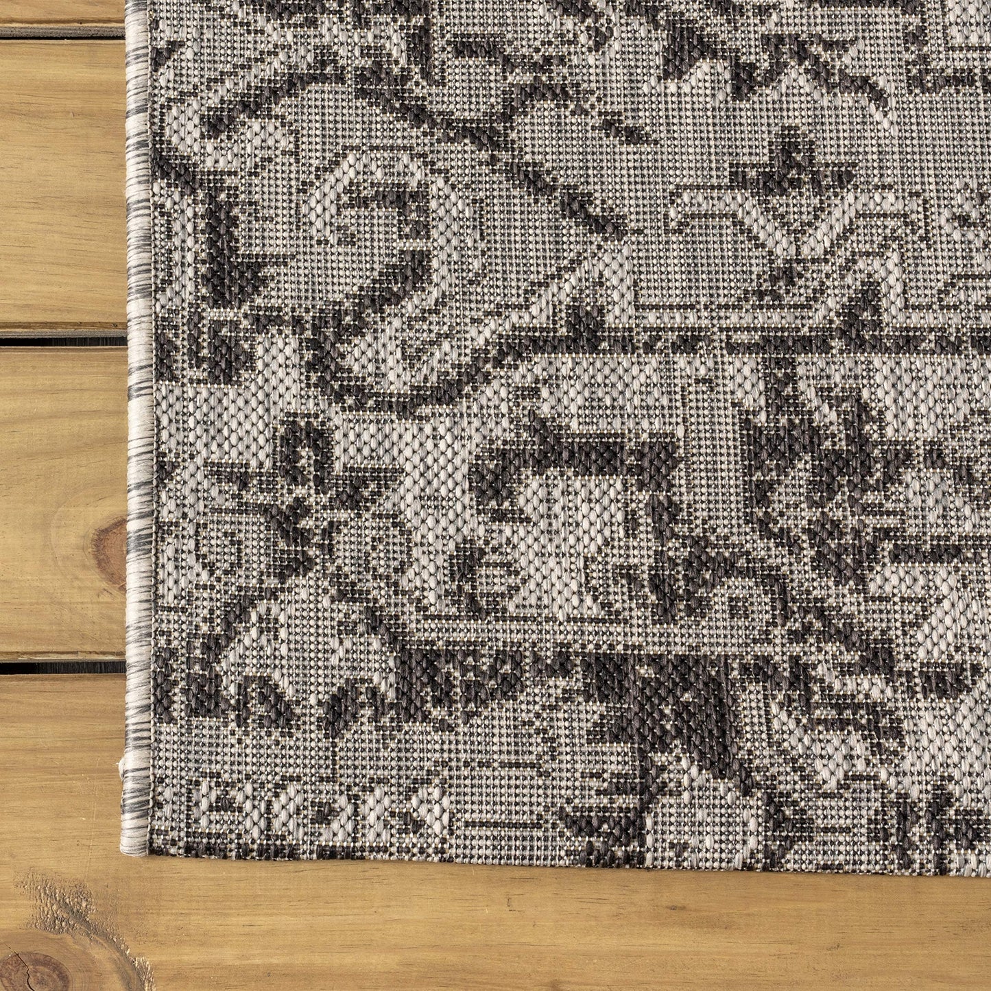 JONATHAN Y Boho Medallion Indoor Outdoor Square Area Rug 9X9 Black/Gray, Estrella Textured Weave for Backyard, Patio, Porch, Easy-Cleaning, High Traffic, Pet-Friendly, Non-Shedding (SMB105D-9SQ)