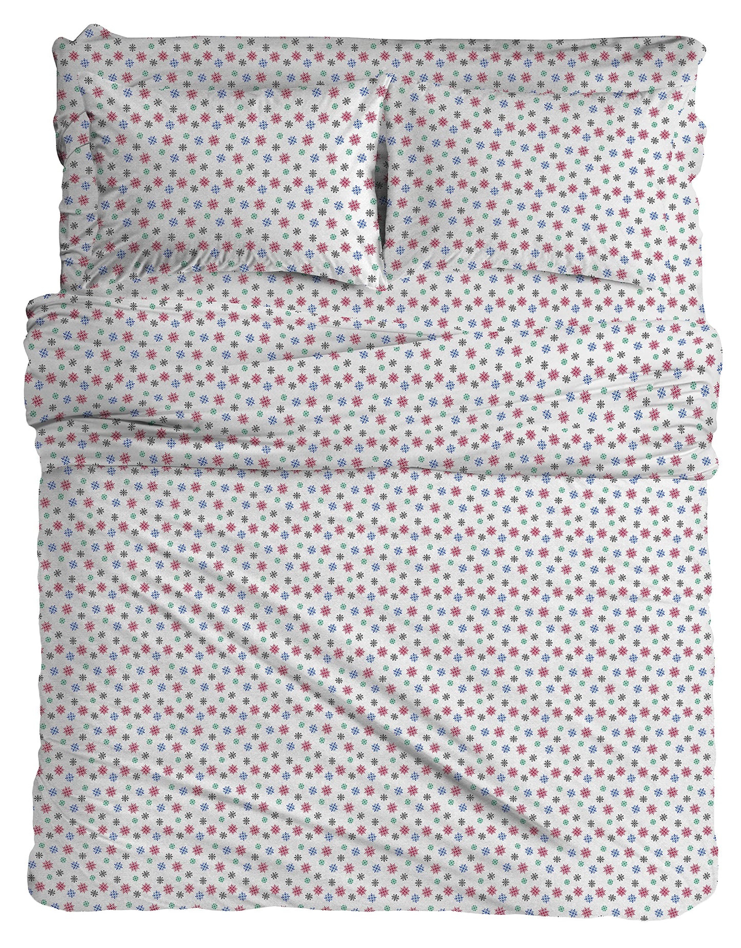 Pointehaven Flannel 170 GSM Sheet Set,Twin Snow Flakes Multi
