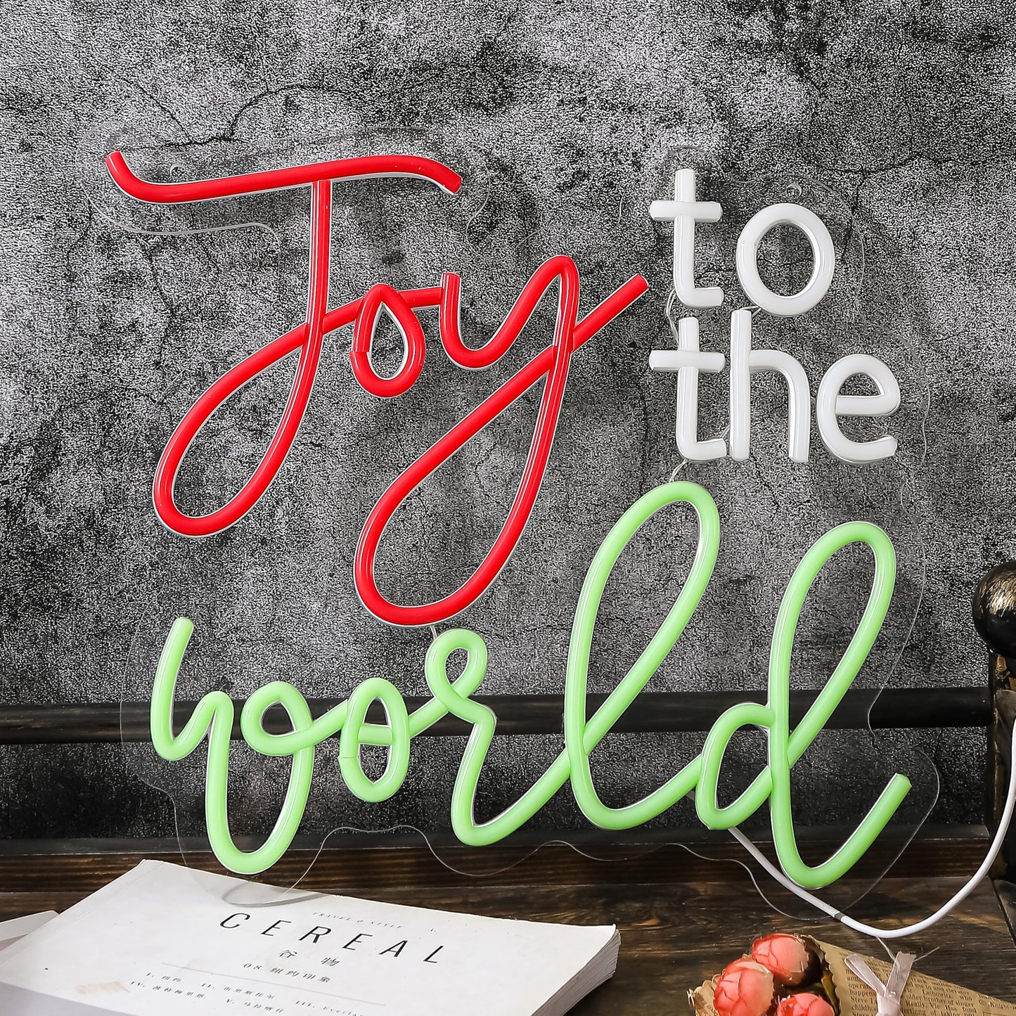 Joy to the World Neon Light Sign Happy Winter Holiday LED Sign Art Wall Decor Red Green Christmas Neon Sign for Thanksgiving New Year's Day Xmas Party Countdown Party