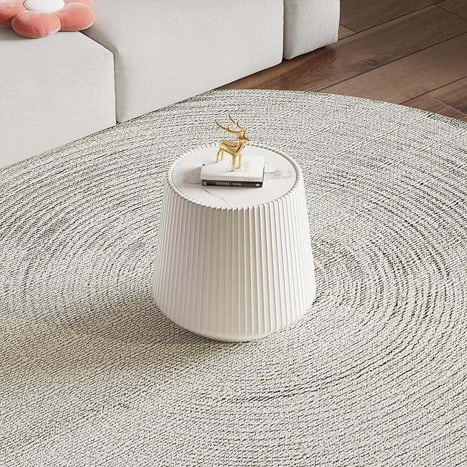 19.68" Round Marble End Table, Modern Cup Shaped Side Table