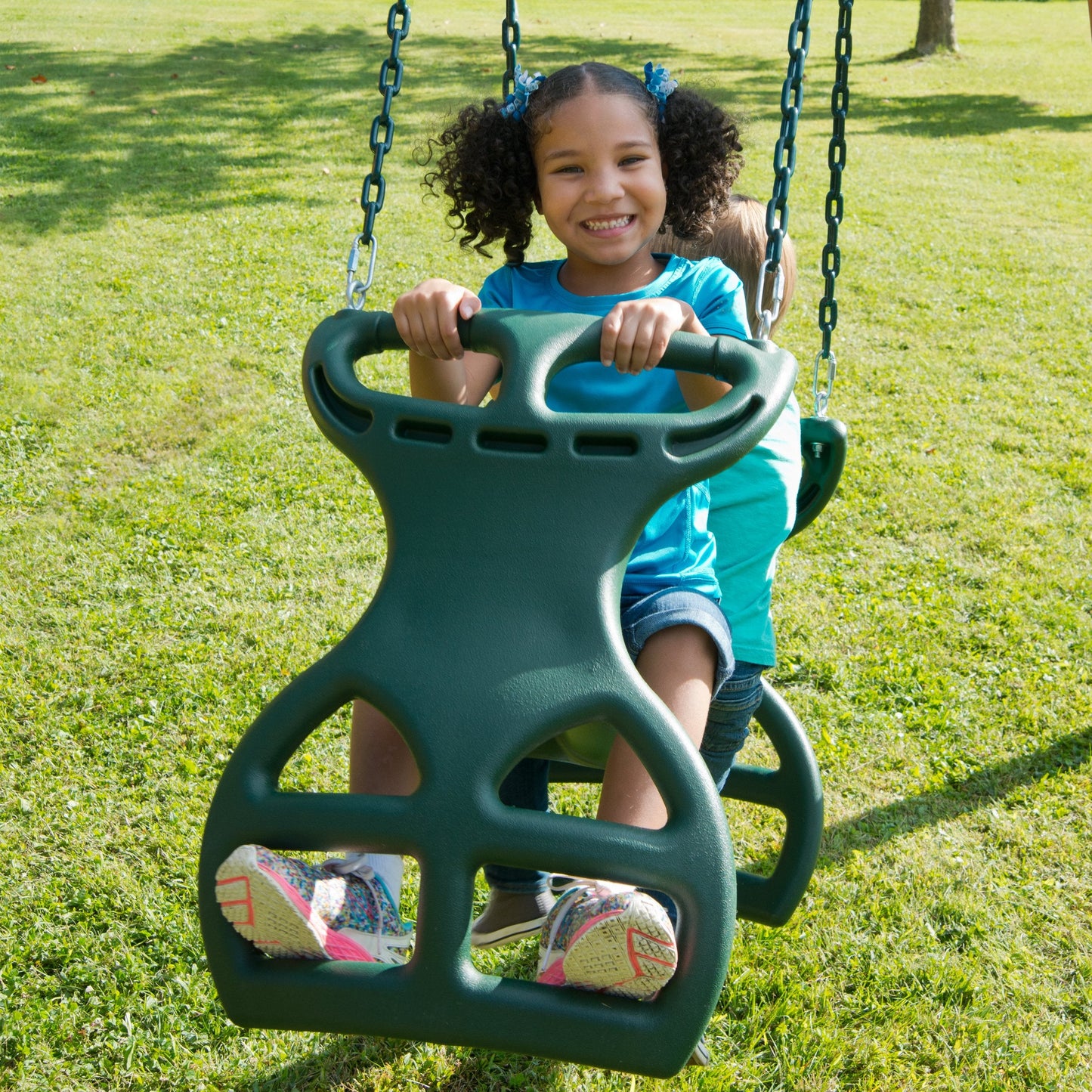 Swing-N-Slide WS 3452 Heavy Duty Two Person Dual Glider Swing, with Coated Chains to Prevent Pinching, 18" W x 25 in H x 40" L, Green