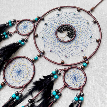 Large Dream Catchers, Boho Handmade Woven Blue and Black Dream Catcher Wall Hanging Ornament for Bedroom Living Room Adults Wedding Party Decor, Festival Blessing Gift (Blue & Black)