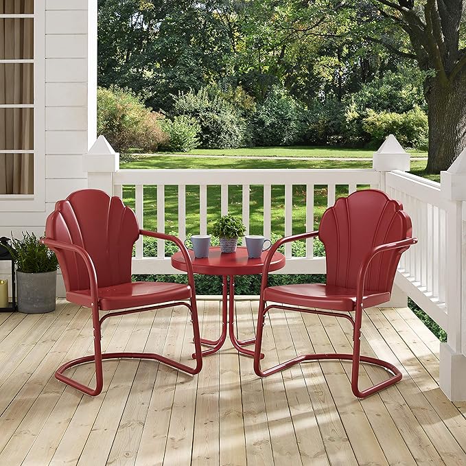 Crosley Furniture Tulip 3-Piece Outdoor Chair and Side Table Set, Retro Metal