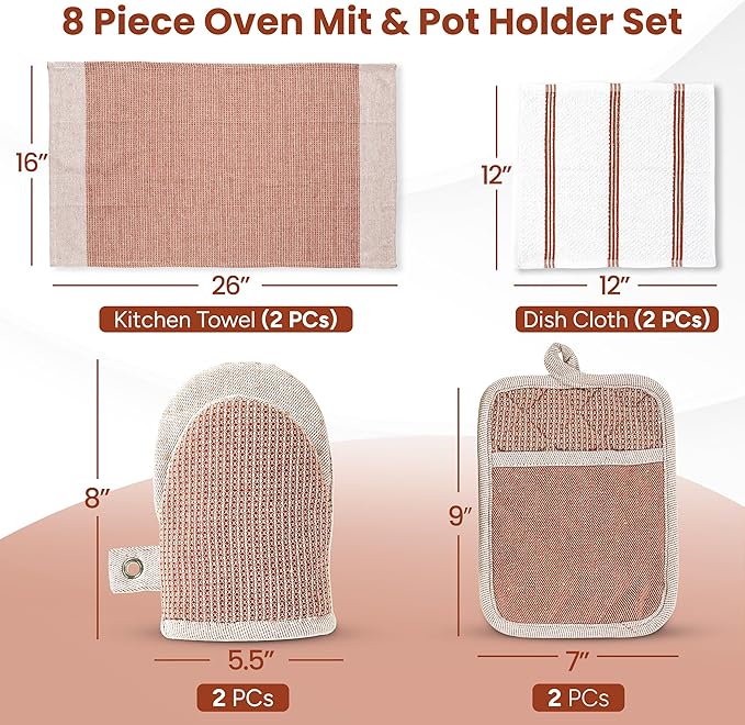 Casa Platino Potholders for Kitchens, 8-Piece – 500°F Heat Resistant Oven Mitts