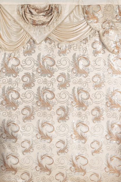 GLORY RUGS Jacquard Luxury Window 2 Panel Set Beige Curtain with Attached Valance and Backing Bedroom Living Room Dining 2 Curtains 55x84 inches Each Jana