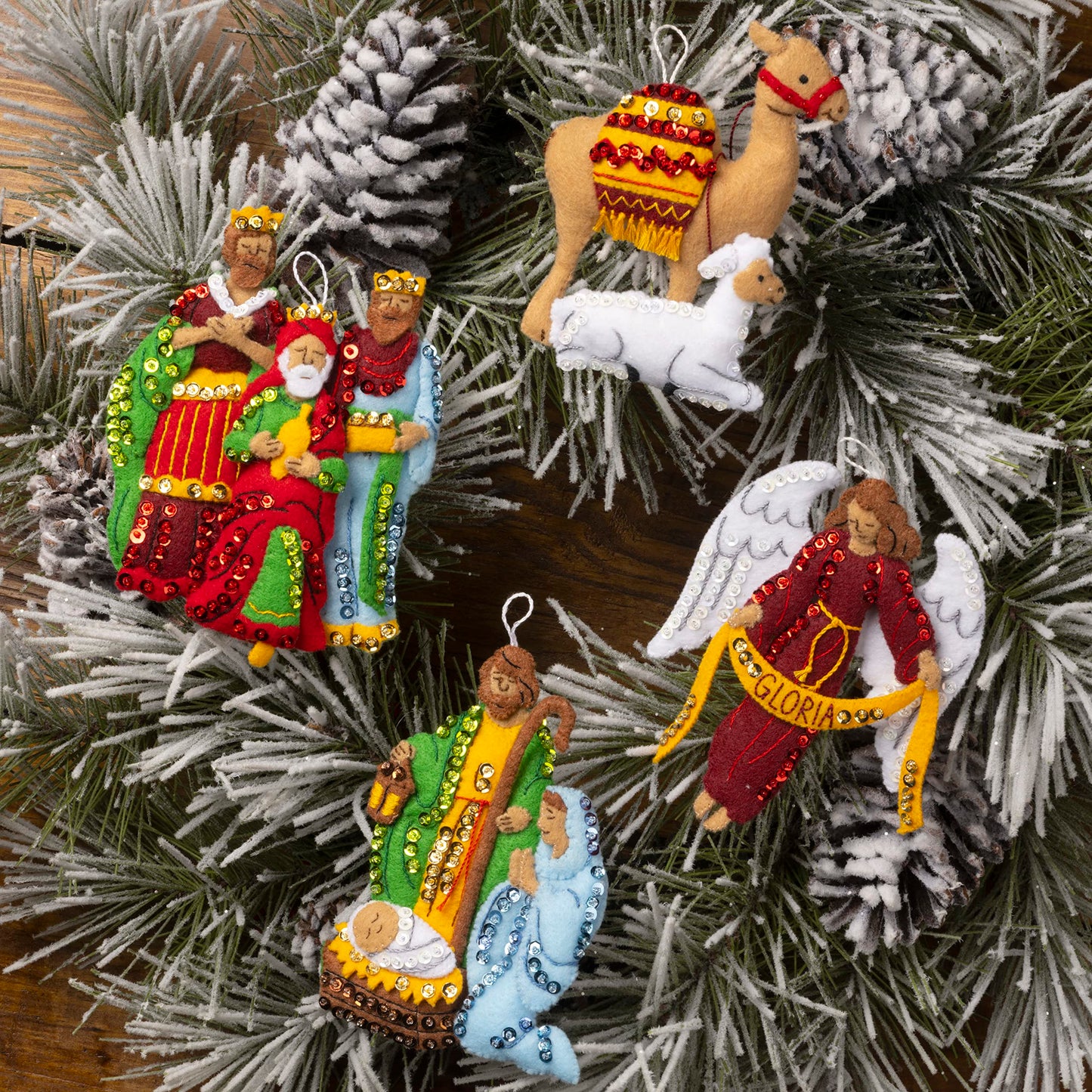 Bucilla Felt Applique 4 Piece Ornament Making Kit, Silent Night, Perfect for DIY Arts and Crafts, 89572E