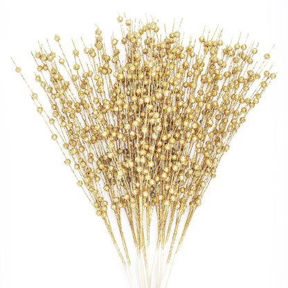 Joiedomi 24 Pcs Christmas Tree Berry Stem (Gold), Decorative Bead Sticks, Glittery Twigs, Picks, Branches for Christmas Tree, Small Vase, Holiday, Wedding, Party (17 Inches, Gold)