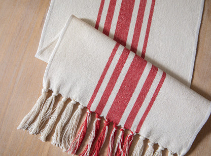 Christmas Table Runner 13 x 72 Inch for Dining Table, Boho décor Coffee Table Runner with Handcrafted Tassels, red and Beige Stripe Table Runner for Holiday, Winter