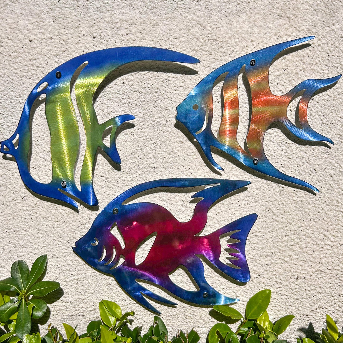 LiveInUrban Coastal Wall Art Angelfish Metal Wall Sculptures, Ocean Beach Themed Metal Hanging Home Decoration 3PCS 9.9"x7.8"