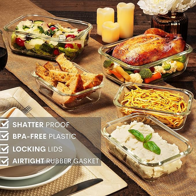 8 Cups/ 63 Oz 4 Piece Large Glass Food Storage/ Baking Containers