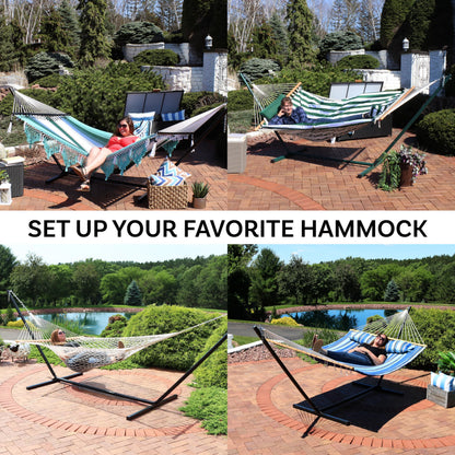 Sunnydaze Double Hammock Stand for Outside - 350-Pound Capacity Indoor/Outdoor Hammock Frame - Black Powder-Coated Finish - 12-Foot