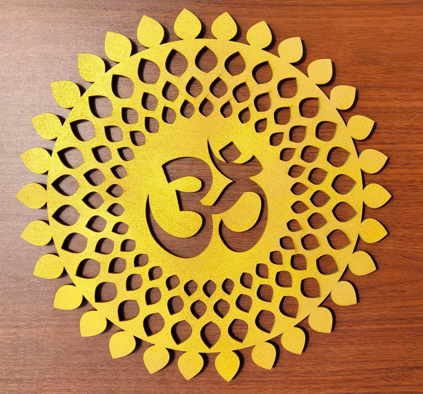 My Dream Carts Golden Om Round Decorative Wall Art Mdf Wooden Om Chakra For Temple, Living Room, Bedroom, Office, Hotel, Home Decor Items, Gift Item, Mandala Wall Hanging For House Decoration 25x25cm