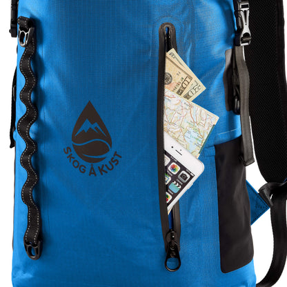 Skog Å Kust BackSåk Pro Waterproof Floating Backpack with Exterior Airtight Zippered Pocket | Blue, 35L