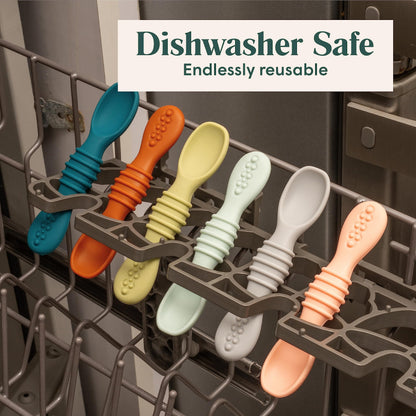 Simka Rose Silicone Baby Spoons Self Feeding 6 Months - First Stage Infant Spoons for Babies & Toddlers- Baby Led Weaning Spoons Set of 6- Easy on Gums Food Training Utensils Dishwasher Microwave Safe