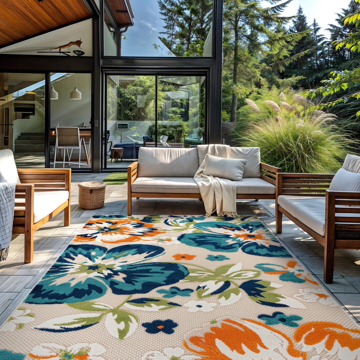 Rugshop Multi Bergamo Floral Indoor/Outdoor Area Rug Machine Washable for Backyard, Deck and Outdoor Lounge, 10' x 14'