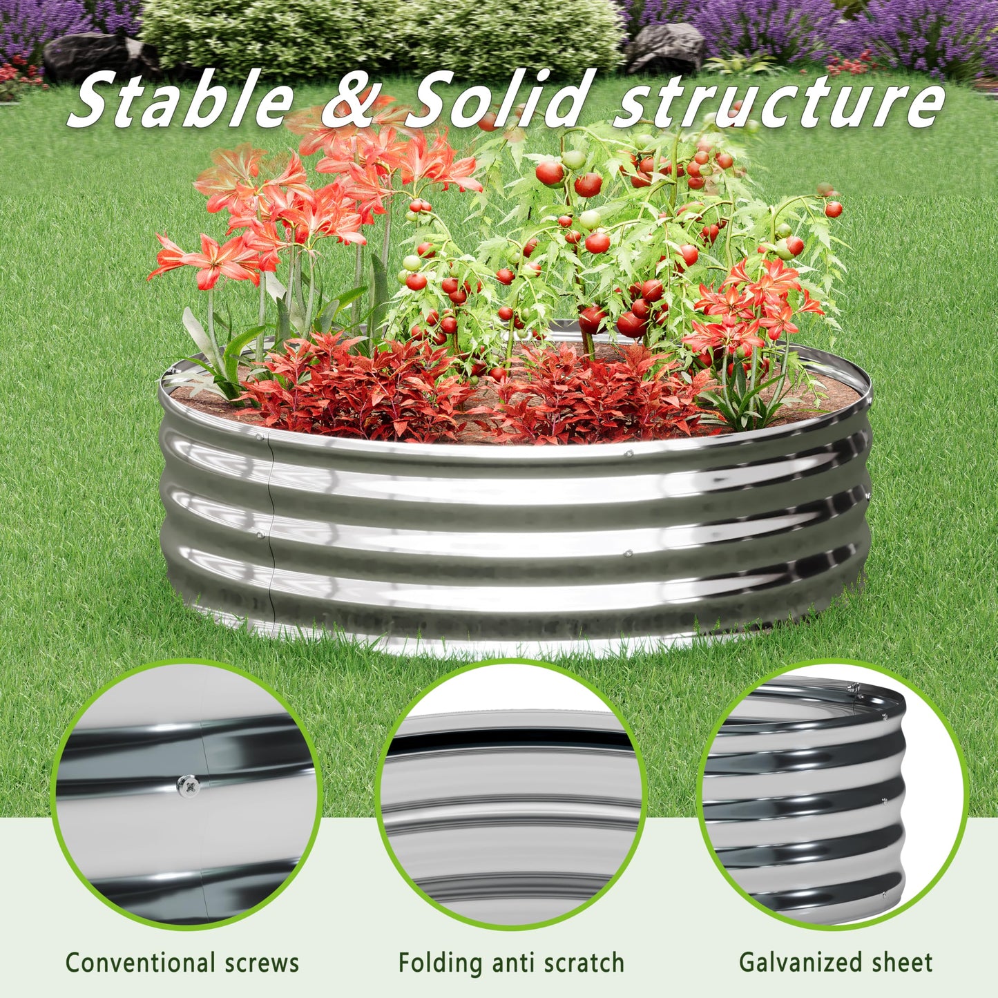 DIIYIV 3Pack 2x2x1ft Galvanized Raised Garden Bed, Planter Raised Garden Beds Outdoor, Round Clearance Raised Garden Beds for Gardening Vegetables