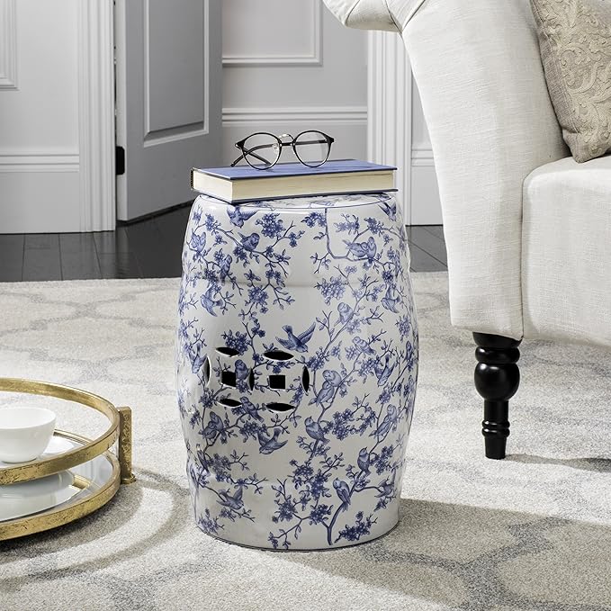 Safavieh ACS4514A Safavieh Castle Gardens Collection Glazed Ceramic Birds Garden Stool, Blue