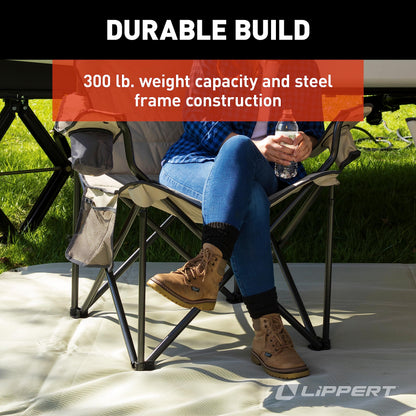 Lippert Campfire Deluxe Folding Chair - Sand, High-Loft, Foldable Cushion Chair, Dual Cup Holders, Power Coated Steel Frame, Durable 600D Outdoor Polyester Fabric, 500 lb. Capacity, 2022114819
